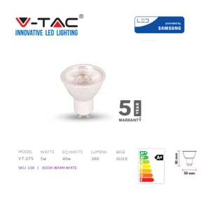 LED GU10 5W Spotlight 380Lm Warm White 3000K 38 Degree With Samsung LED Chip - Picture 1 of 2