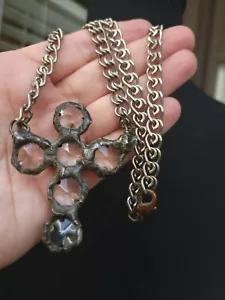 Artist Made Stain Glass Clear Cross Necklace Joshua Tree California OOAK 22" L - Picture 1 of 18