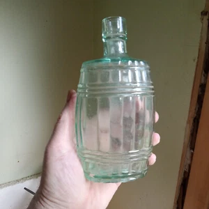1880s BARREL FIGURAL PINT WHISKEY FLASK WITH HOOPS & STAVES BLANK LABEL PANEL - Picture 1 of 7