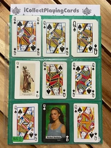 QS1 - Lot of 9 Single Swap Trading Playing Cards Queen of Spades - Various Backs - Picture 1 of 2