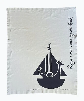 Pottery Barn Kids ROW YOUR BOAT Blue Navy Baby Blanket Nautical Noah Ark - Rare - Image 1 of 4