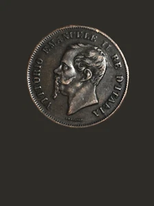 1861-M Italy 5 Centesimi Copper Coin - XF (Extra Fine) condition - Picture 1 of 2