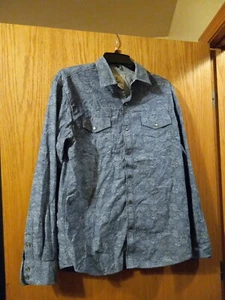 Mens Age Of Wisdom Long Sleeve Cotton Blue Shirt Size Large Snap Buttons - Picture 1 of 7
