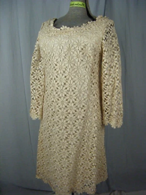 Vestido de Cóctel SUZY PERETTE De Colección Años 60 Beige Crochet Floral Encaje-Busto 36/XS-S Foto 1 de 4