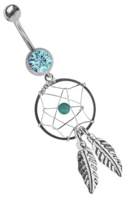 Piercing Ombelicale Gioiello Banana Zirconia E Ciondolo Sogni Con Piume - Immagine 1 di 2