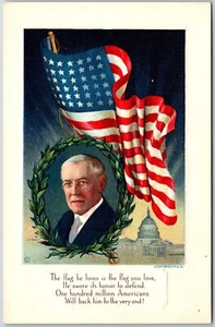 Portrait of President Woodrow Wilson And The American Flag, Vintage Postcard - Picture 1 of 2