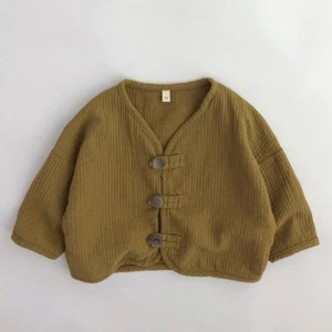 Baby Boy Girl Retro Cardigan Toddler Cotton Button Shirt Cropped Jacket Cardigan - Picture 1 of 13