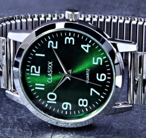 Clasixx Men's Bracelet Men's Watch Pull Strap Flex Strap Green Silver Colours - Picture 1 of 3
