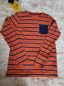 Camicia Lands' End manica lunga a righe blu arancione taglia 14 16 Large - Foto 1 di 3
