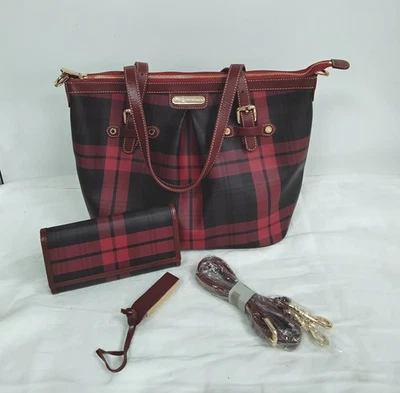 Vintage Polo Ralph Lauren Red Plaid Shoulder/Tote Bag & Wallet Set - HB19 - Image 1 of 4