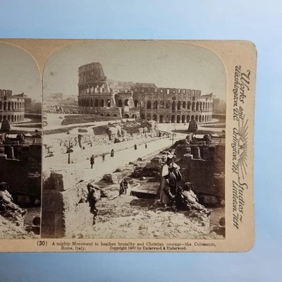 Rome Italy Stereoview C1900 Real Photo Colosseum View Local People Pose - Image 1 of 3