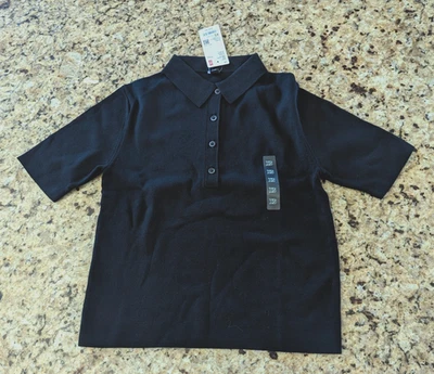 Suéter polo de manga corta para mujer Uniqlo negro talla XS Foto 1 de 4