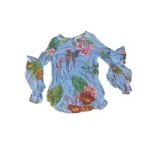 Blusa Rene Derhy Periquito Lentejuelas Volantes Manga Larga Pequeña - Imagen 1 de 8