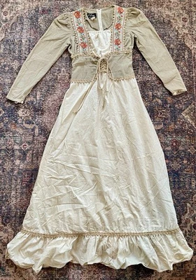 RARO Gunne Sax Floral Corsé Maxi Vestido 7 Vintage Años 60 Pradera Rosas Pana Foto 1 de 4