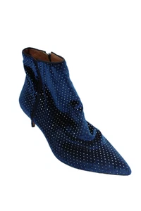 Aquazzura Womens Side Zip Stiletto Metallic Velvet Booties Blue Silver Size 40 - Picture 1 of 5