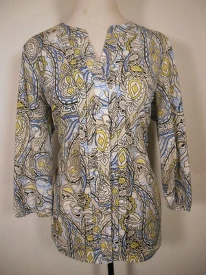 Hermosa Blusa Para Mujer Grande Colección 212 Plisada Azul Paisley LS Botón Foto 1 de 4