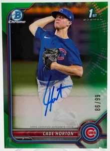 Cade Horton 2022 Bowman Draft Chrome 1st Auto Green Refractor /99 CUBS ROY - Picture 1 of 2