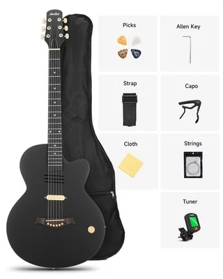 Moukey BCC-100 Akustik-E-Gitarre mit S-Tonabnehmer und Lautstärkeregler Schwarz - Bild 1 von 4