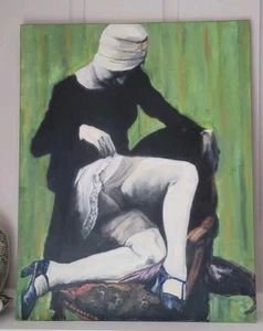 Original Large Oil/Acrylic Painting Canvas Portrait Woman Stockings Signed 22x28 - Picture 1 of 12