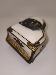 Vintage Japan White Enamel Piano Black Cat Music Box~Derick Brown~Plays Memory - Picture 1 of 14