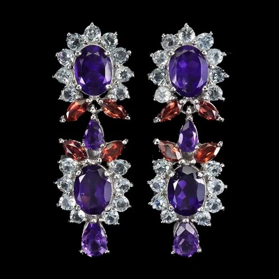 Pendientes de plata de ley 925 amatista 8x6 mm aguamarina piedras preciosas joyería Foto 1 de 4