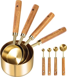 Gold Messbecher & Löffel 8-teiliges Set - Holzgriff, Edelstahl - Bild 1 von 7