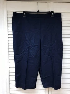Petite Alfred Dunner Dark Blue Pull-On Capri Pants 14P Grommet Accent, NWT - Picture 1 of 5