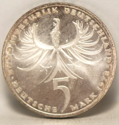 Alemania, 1978-F, 5 marcos, KM148, plata, .2251 oz., prueba, sin precio base, 12-3 Foto 1 de 2