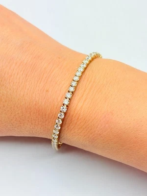 9ct Yellow Solid Gold Lab Created Diamond Tennis / Line Bracelet – 5.90ct - 7" - Image 1 of 4