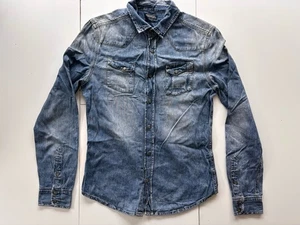 Allsaints Mens Shirt Small Blue Faded Denim Western Snap Pearl Spitalfields - Picture 1 of 7
