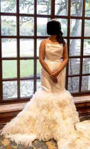 Ivory Feathered Wedding Dress, Used once, Good condition - Picture 1 of 10