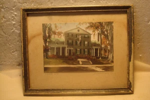 D,HUTHINSON VINTAGE 40'S Hand Colored Print - Framed THETA CHI FRATERNITY HOUSE - Picture 1 of 13