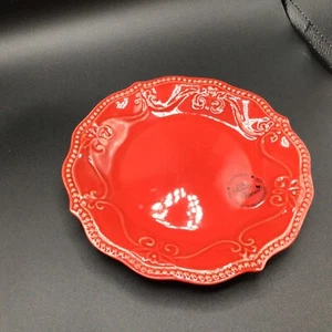 Pioneer Woman “Paige” Red SALAD PLATE Xmas Beaded Scalloped Edge 8” NEW w/ TAG - Picture 1 of 2