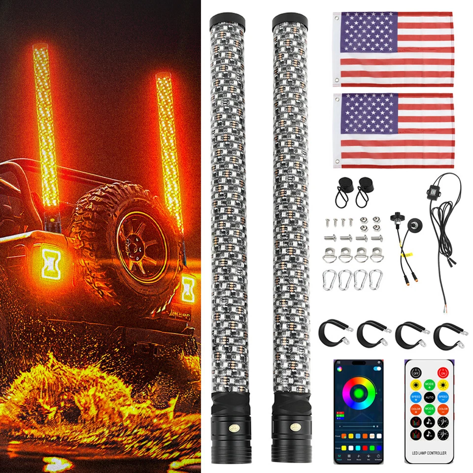 Para Yamaha YXZ1000R Raptor 700R 3FT Espiral Grasa LED Látigo Luz Antena Persecución Foto 1 de 4