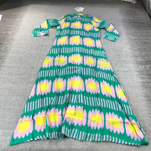Oliphant Dress Womens Extra Small Shirt Dress Maxi Green Yellow 1170V Button Up - Picture 1 of 9