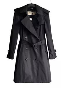 BURBERRY -Trench Coat- Hooded Rainproof Black Nylon Taffeta 4UK/ 2US XS New|Tag - Picture 1 of 10