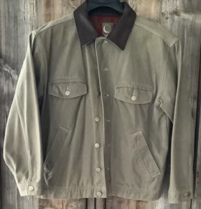 Rare Vintage 70s CYRK Olive Flannel Lined Leather Collar Denim Jacket S 46 - Picture 1 of 21