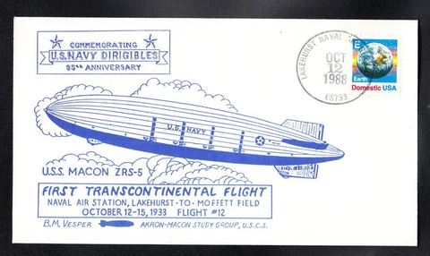 Navy Airship USS MACON ZRS-5 Transcontinental Flight USCS Naval Cover B2788 Cover