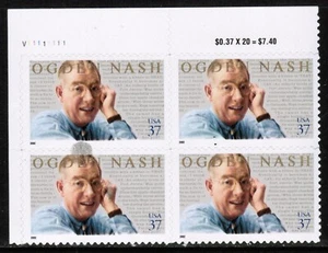 US USA Sc# 3659 MNH FVF PL# BLOCK Ogden Nash Poet Humorous Poetry - Picture 1 of 1