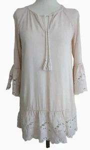Forever 21 Pink Shift Mini Lace Dress 1960's Flare Sleeve 8 uk 36 eur - Picture 1 of 15