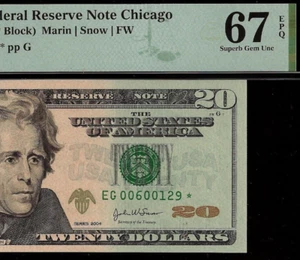 2004 $20 Federal Reserve Note PMG 67EPQ 3rd highest graded star Fr 2090-G* - Picture 1 of 4