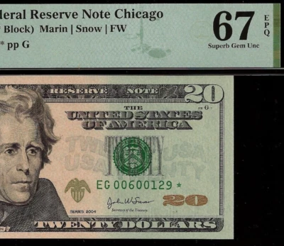 2004 $20 Federal Reserve Note PMG 67EPQ 3rd highest graded star Fr 2090-G* - Image 1 of 4