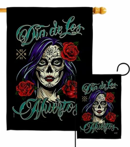 La Catrina Rose Garden Flag Day of Dead Fall Decorative Gift Yard House Banner - Picture 1 of 17