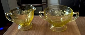 Federal Amber Yellow Depression Glass Madrid Cream And Sugar Set Vintage - Picture 1 of 7