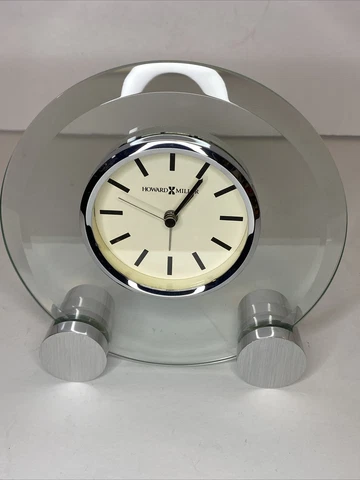 Howard Miller Desk Mantle 7" Clock Round Glass Metal Qtz Analog 645-396 w/ Alarm Cover