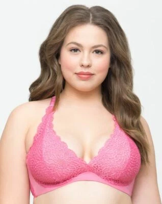 Curvy Couture PINK GARDENIA Crochet Racerback Bra, US 36H - Image 1 of 2