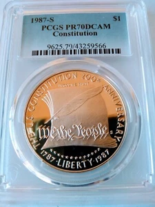 1987-S $1 Constitution Silver Commemorative PCGS PR70DCAM population (522).😎 - Picture 1 of 6