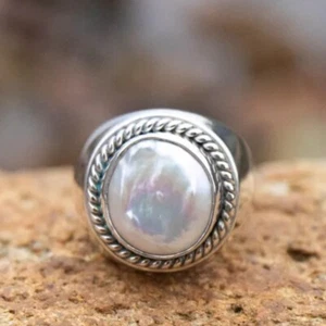 Natural pearl 925 Sterling Silver Ring Handmade Jewelry Gift For christmas A-494 - Picture 1 of 8