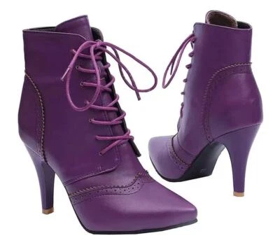 Womens Stiletto High Heel Ankle Boots Poiny Toe Lace up Shoes Booties Plus Size