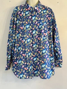 PAUL FREDRICK Men's Long Sleeve Cotton Blue/Paisley Print Classic Fit Size 3XL - Picture 1 of 16